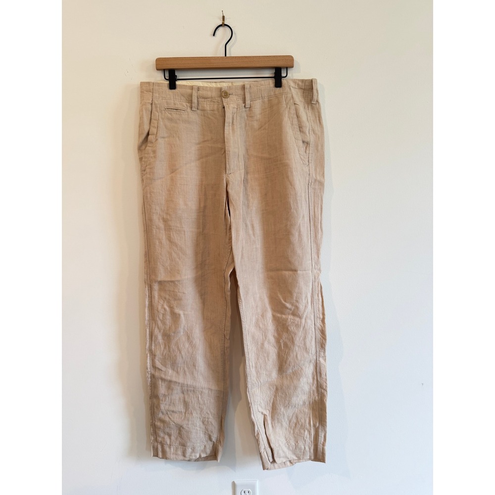 Banana Republic Mens 34x32 Straight Fit 100% Linen Pants Tan Beachy Drawstring